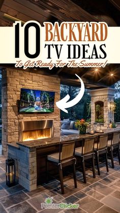 Dive into summer with our handpicked backyard TV ideas! From sleek modern designs to rustic charms, our collection features patio inspirations for every style. Discover unique TV stands, elegant wrought iron, cozy wood, luxe looks, and more to transform your outdoor space. Whether you have a sprawling lawn or a small patio, get ready for poolside movie nights or chic outdoor gatherings. Click to explore all our ideas and turn your backyard into the ultimate entertainment oasis! Outdoor Tv Over Fireplace Ideas, Outdoor Patio With Tv And Bar, Pergola With Tv Ideas, Outdoor Living Space With Tv, Back Patio Ideas With Tv, Tv On Fence, Tv Patio Ideas Outdoor, Entertainment Patio Ideas, Outdoor Tv Set Up