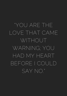 a quote that says you are the love that came without warning you had my heart before i could say no