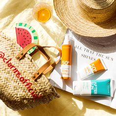 Summer Flatlay, Beauty Cosmetics Design, Fragrance Photography, Picnic Theme, Skin Care Packaging, Summer Photoshoot