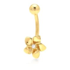 A sweet flower-shaped gold belly button ring with 0.05Ct created round diamond in the center. This navel ring is crafted from 14K yellow and white gold and is finished with a 4mm top ball. The flower shape is 10mm wide. Size: one size.  Gender: female.  Age Group: adult. Gold Belly Button Ring, Gold Belly Button Rings, Cute Belly Rings, Heart Accessories, Synthetic Diamond, Belly Jewelry, Navel Ring, Belly Button Ring, Button Ring