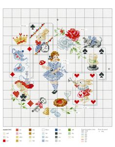 a cross stitch pattern with an image of alice in wonderland