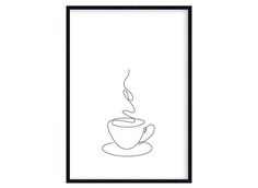 a line drawing of a coffee cup with steam coming out of it's top