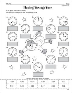 printable worksheet for telling time with pictures and numbers on the clock faces