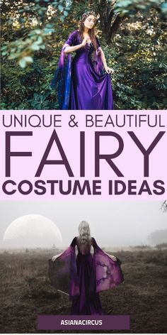 an advertisement for fairy costume ideas with the title unique and beautiful fairy costumes in purple