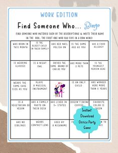 a printable worksheet to help kids learn how to play the game find someone who