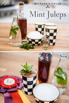 the ingredients for this mint jellies recipe are displayed on a wooden table with ribbons