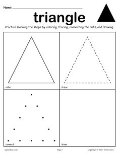 FREE Triangle Shape Worksheet: Color, Trace, Connect, & Draw! Triangles Activities, Shape Worksheets For Preschool, Shape Tracing Worksheets, Triangle Worksheet, Shapes Kindergarten, Printable Shapes, Preschool Tracing, Tracing Worksheets Preschool, Shapes Preschool