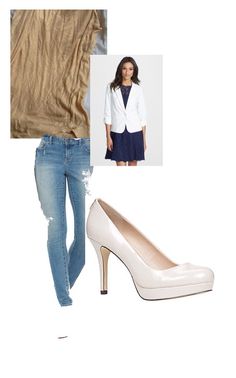 Jeans, gold tank, pumps, white blazer