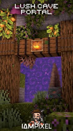 an image of a minecraft video game with the text, lush cave portal on it