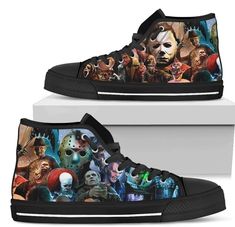 Horror Characters Sneakers High Top Custom Shoes For Horror Fan-Gear Wanta Movies Horror, Sneakers High Top, Dr Shoes, Timeless Classic Style, Horror Characters, Mens High Tops, Black High Tops, Women Sneakers, High Top Shoes