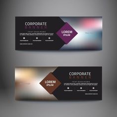 two black and purple banners with an abstract design in the middle one is for corporate business