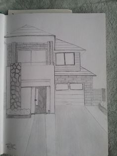 a pencil drawing of a house on the ground