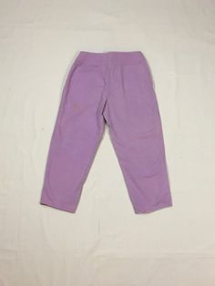 "1990s womens cropped capri pants OP Ocean Pacific cotton light purple zip fly w/velcro waist top 2 front pockets pleats at waist good vintage condition, light wear light stains (see photos) label size 13, smaller, see below measures, lying flat, waist-14 1/2\" rise-12\" inseam-23\" hem-7\" hip-22 1/2\" outset-34\"" 90s Stretch Cotton Bottoms, Stretch Bottoms With 90s Style For Spring, High Waist Solid Color Cotton Capris, Cotton Cropped Leg Capris, Purple Relaxed Fit Cotton Pants, Spring Cotton Tapered Leg Capris, 90s Style Relaxed Fit Cotton Bottoms, Relaxed Fit 90s Cotton Bottoms, 90s Style Relaxed Fit Cotton Pants