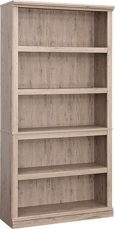 the bookcase is made from wood and has three shelves on one side, with no doors