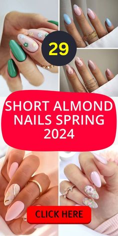 Get ready to dazzle with the short almond nails spring 2024 collection. These designs emphasize simple yet stunning patterns, featuring an array of pastel and vibrant colors. Whether you prefer a single shade of pink or a mix of various hues, our design ideas for 2024 have got you covered, making your nails a true fashion statement. Spring 2024 Almond Nails, Spring Nails 2024 Trends Pastel, Short Almond Nails Spring Colors, April Nails 2024 Trends, Spring Nail Colors Almond Shape, Nail Designs For May 2024, Almond Nails Designs Pastel Colors, Spring Almond Shaped Nails 2024, May 2024 Nail Designs