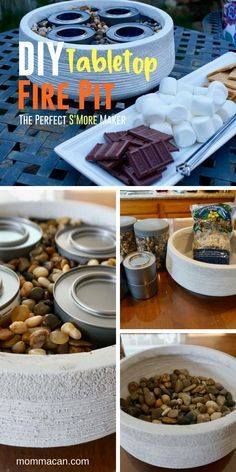 diy tabletop fire pit with rocks and marshmallows