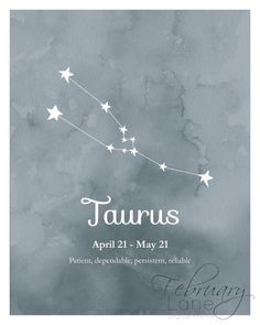 the zodiac sign taurus on a blue and gray background with white stars in the sky