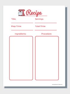 a recipe book with red trimmings on the front and bottom, in white paper