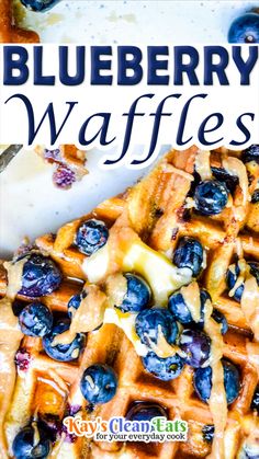 blueberry waffles with butter and syrup on top