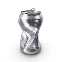 a silver can with a metal handle on it's side and a white background