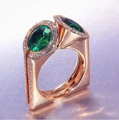 Brand New Unique Rose Gold Emerald Cocktail Ring. Size 9 1/2 New To Poshmark? Use Referral Code Kimberlyn222 To Receive $10. Color Engagement Rings Vintage, Vintage Gold Engagement Rings, Pink Stone Rings, Multi Gemstone Ring, Colored Engagement Rings, Yellow Gold Wedding Ring, Engagement Ring Vintage, Fashion Female, Wedding Rings Vintage