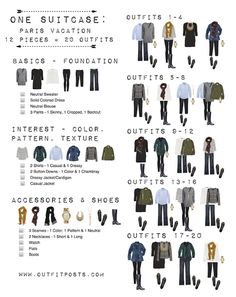 an image of men's clothing info sheet for the one suitcase paris vacation guide