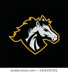 the head of a horse on a black background with yellow and white lines in the center