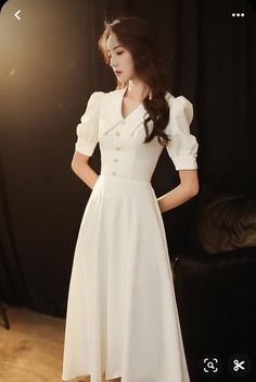 White Day Dress Classy, Elegant Daily Dress, Medium Dress Elegant, Simple White Dress Casual, White Dress Outfit Formal, Korean Style Dress Elegant, Daily Dress Casual, Korean White Dress, White Dress Korean