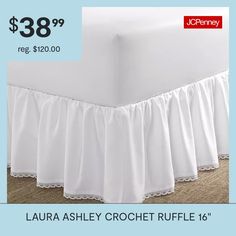 a white bed skirt with ruffles on it for $ 38 99 reg $ 120 00