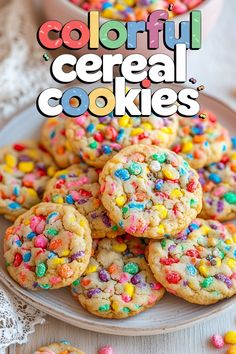 colorful cereal cookies on a plate with sprinkles