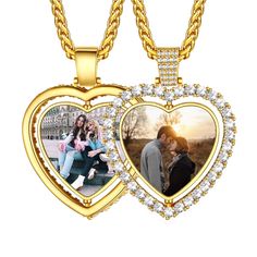 PRICES MAY VARY. Simulated diamond necklace -full cz tennis pendant inlaid with AAA+ white cubic zircon stones, glittering shiny and charming. Hip hop rapper's choice personalized jewelry. Double Side Picture Custom - both front side and back side can print with your memory photos, and more cool and fun is the photo part in the center is rotatable, you can spin it, play with it. Material - stainless steel metal based, 18K Real gold plated, hypoallergenic, lead free and nickel free,Waterproof, We Birthday Surprise For Mom, Side Picture, Valentine Gifts Jewelry, Picture Necklace, Valentine Gifts For Mom, Picture Pendant, Heart Photo, Bling Necklace, Photo Necklace