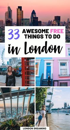 the london skyline with text overlaying 33 awesome free things to do in london