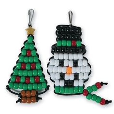 two christmas ornaments made out of beads