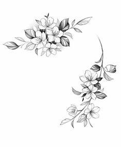 a black and white drawing of flowers