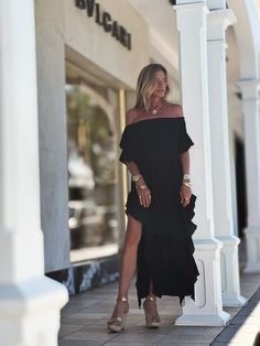 Indulge in the chic style of the Lucy Dress, featuring an off-the-shoulder design, delicate ruffled sleeves, and side seams with romantic ruffles. Modern side openings and a flowing maxi length complete the look. The double-layered body and single layered sleeves create a tantalizing contrast. Elevate your ensemble by pairing it with our Signature belts Elastic on Sleeve 100% Chiffon Lining 100% Chiffon Dry clean or Hand Wash or Delicate Cycle Wash and Hang Dry Designed with love in Miami, FL US Elegant Off Shoulder Floor-length Dress With Ruffles, Elegant Floor-length Off Shoulder Dress With Ruffles, Elegant Off-shoulder Floor-length Dress With Ruffles, Evening Ruffled Maxi Dress, Floor-length Ruffled Maxi Dress For Evening, Evening Maxi Dress With Ruffled Skirt, Evening Floor-length Maxi Dress With Ruffled Skirt, One-shoulder Ruffled Maxi Dress For Cocktails, Ruffled Maxi Length Off Shoulder Party Dress