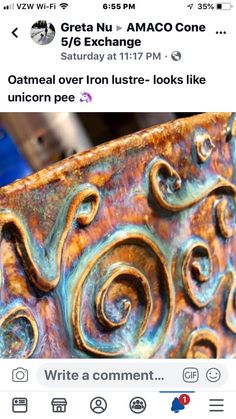 an ornate metal piece with swirls on it's sides and the words, great nu