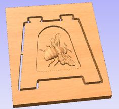 a laser cut out of a bee on a piece of wood with the image of a honeybee