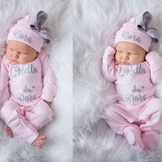 Personalized Baby Girl Clothes, Baby Glam, Newborn Hospital Outfits, Premie Baby, Baby Girl Sleepers, Newborn Girl Hat, Girl Clothes Baby, Girl Coming Home Outfit, Baby Reborn