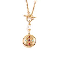 Long gold gemstone pendant necklace with toggle clasp Storing Photos, Sabyasachi Jewellery, Gold Collar, Majorca, Everyday Necklace, 24kt Gold, City Design, Gold Plated Chains, Snake Chain