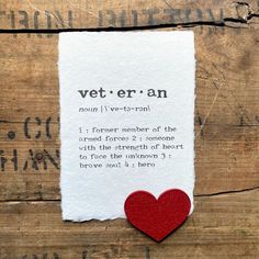 a piece of paper with a red heart on it and the words vet er an