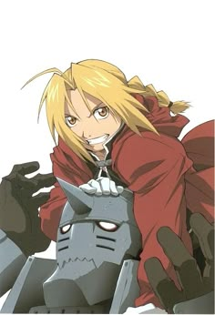 an anime character with blonde hair and blue eyes, wearing a red cloak over his shoulders