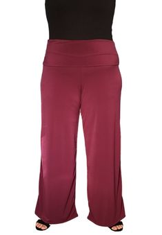 This best selling item is a staple for every woman's closest, guaranteed! A classic, ultra-wide leg pant for every season. The perfect plus size pants to take you from day to night. Wear them with dressy tops and heels or pair them with sandals or flip flops for a casual look. Pull on pants with lots of stretch Ultra-wide leg Wide, fold-over waistband Wear them with dressy tops and heels or pair them with sandals or flip flops 96% Polyester / 4% Spandex Manufactured in Los Angeles, California Black Palazzo Pants, Slacks For Women, Ultra Wide, Plus Size Black, Professional Attire, Night Wear, Plus Size Pants, Dress For Success, Dressy Tops