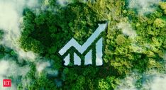 an aerial view of trees and clouds with the letter m on it's center