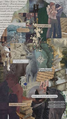 a collage of images with words and pictures on them, including an image of a deer