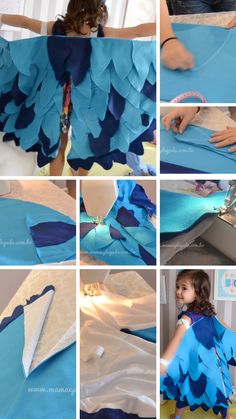 a collage of photos showing how to make a dress with ruffles on it