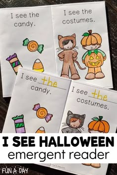 three halloween emerges with the words i see the candy, i see the candy and i see the costumes