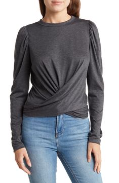 Renee C Front Twist Sweater | Nordstromrack Fitted Soft Knit Long Sleeve Top, Versatile Cotton Long Sleeve Top For Fall, Versatile Crew Neck Tops For Fall, Stretch Crew Neck Long Sleeve Top For Fall, Gray Long Sleeve Top For Spring, Chic Long Sleeve Top With Twist Front, Chic Long Sleeve Twist Front Top, Trendy Stretch Tops With Twist Front, Trendy Stretch Top With Twist Front