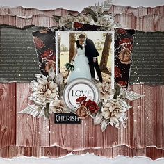 a scrapbook page with an image of a bride and groom