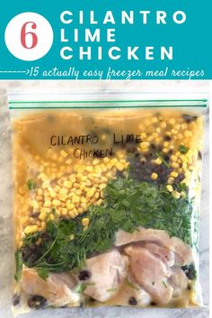 an image of chicken in a bag with text overlay that reads 6 cilantro lime chicken