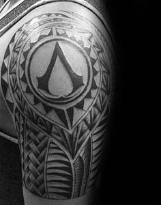 a black and white photo of a man's arm with a tattoo on it